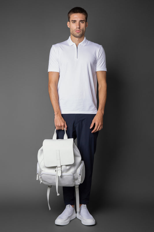Polo Manga Curta Slim 1/2 Zíper Pima Tecnológica - Branco