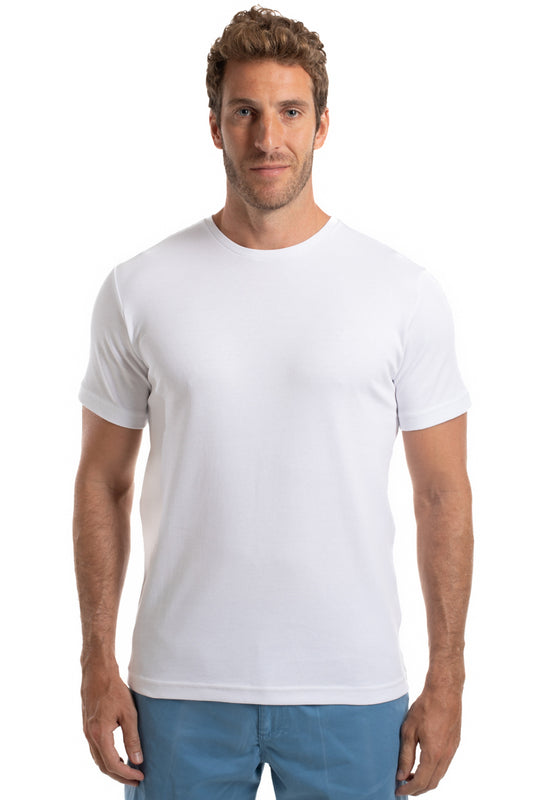 Camiseta Gola Careca Pima Lisa Interlock - Branco