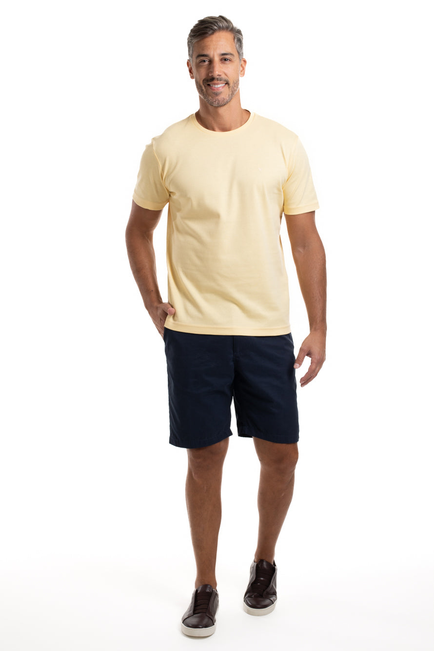 Camiseta Gola Careca Pima Lisa Interlock - Amarela