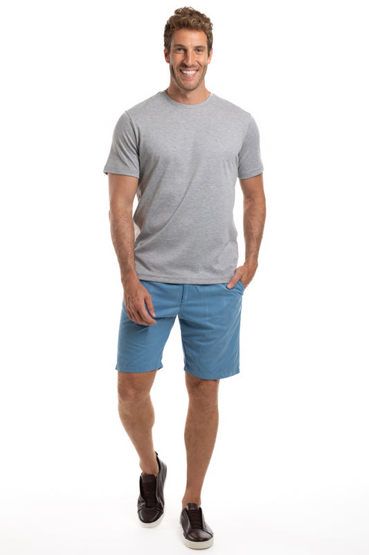 Camiseta Gola Careca Pima Lisa Interlock - Cinza Mescla