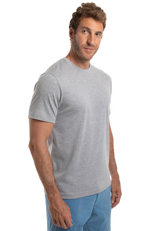 Camiseta Gola Careca Pima Lisa Interlock - Cinza Mescla