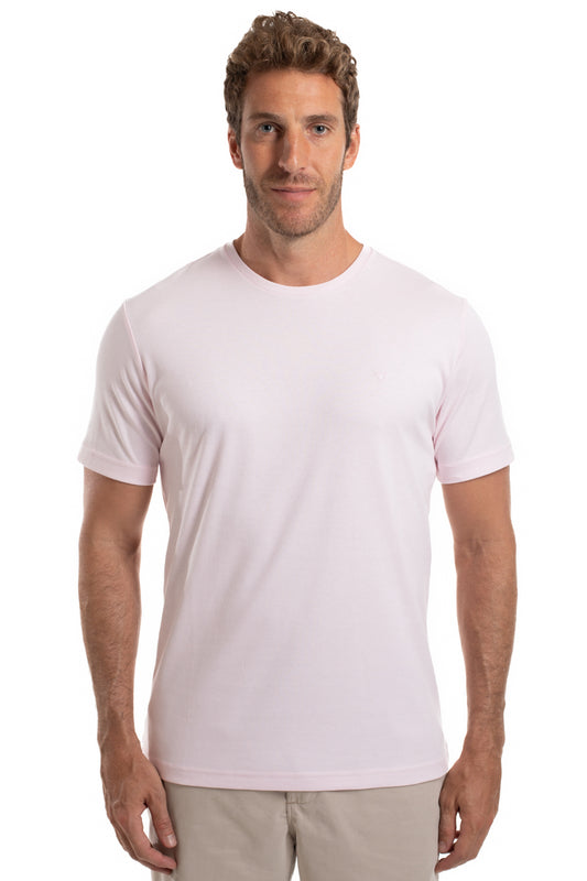 Camiseta Gola Careca Pima Lisa Interlock - Rosa Claro