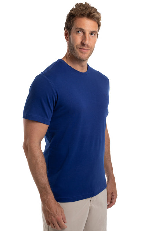 Camiseta Gola Careca Pima Lisa Interlock - Azul Escuro