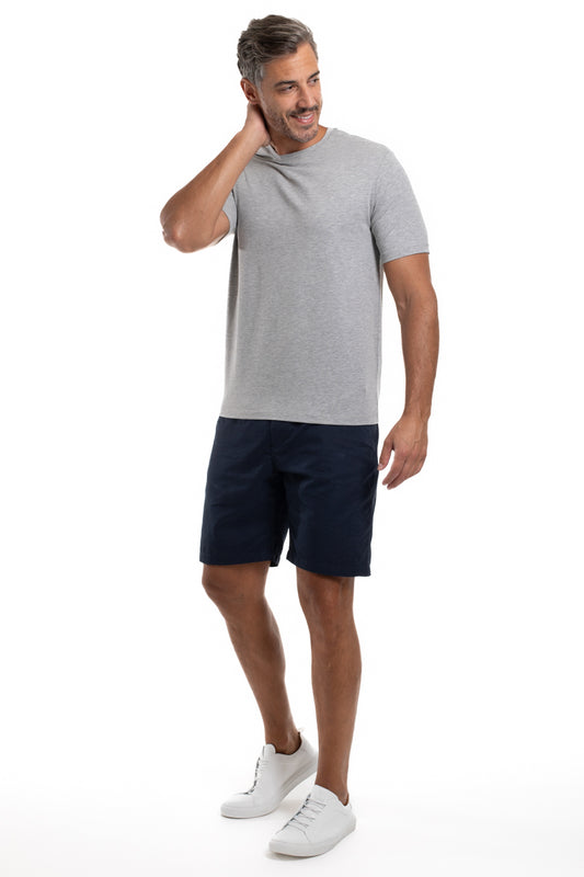 Camiseta Gola Careca Manga Curta Strech Lisa - Cinza Mescla