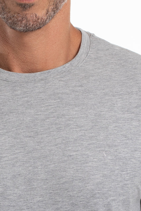 Camiseta Gola Careca Manga Curta Strech Lisa - Cinza Mescla