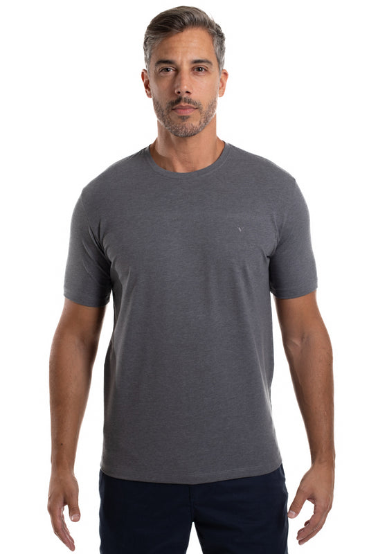 Camiseta Gola Careca Manga Curta Strech Lisa - Chumbo