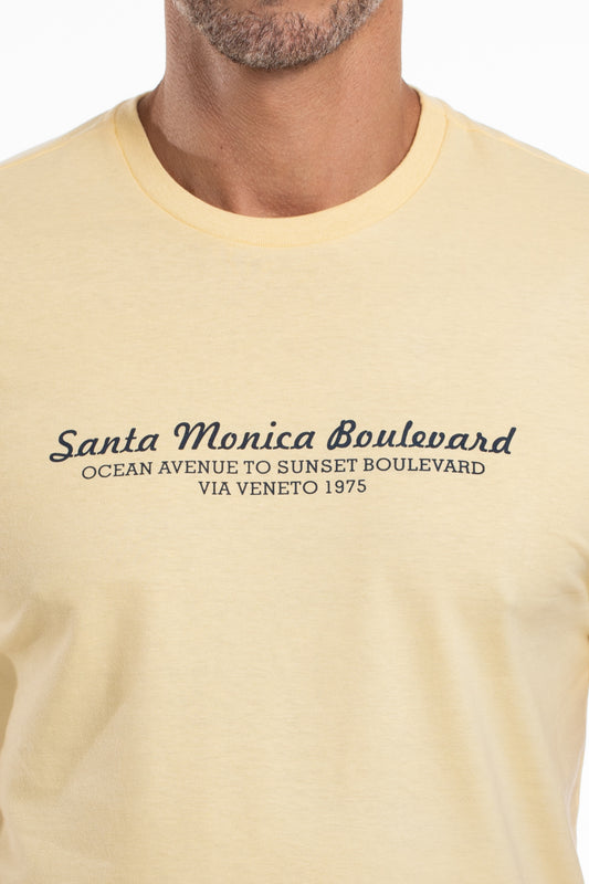 Camiseta Gola Careca Santa Monica Boulevard - Amarelo