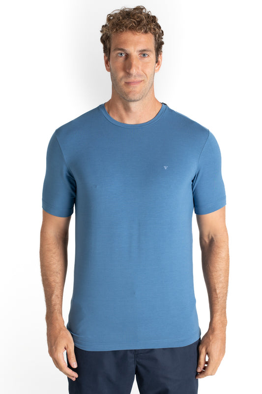 Camiseta Pima Careca Lisa - Azul Medio