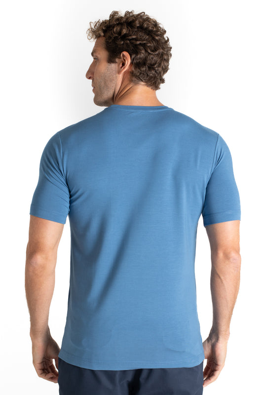 Camiseta Pima Careca Lisa - Azul Medio