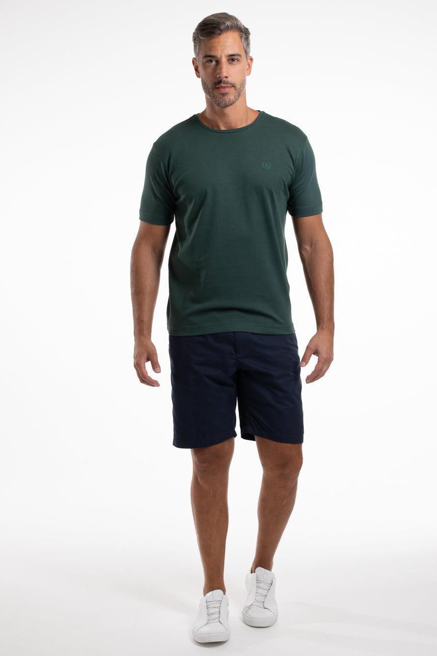 Camiseta Gola Careca Algodão Pima Bordada - Verde