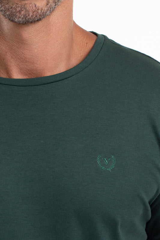 Camiseta Gola Careca Algodão Pima Bordada - Verde