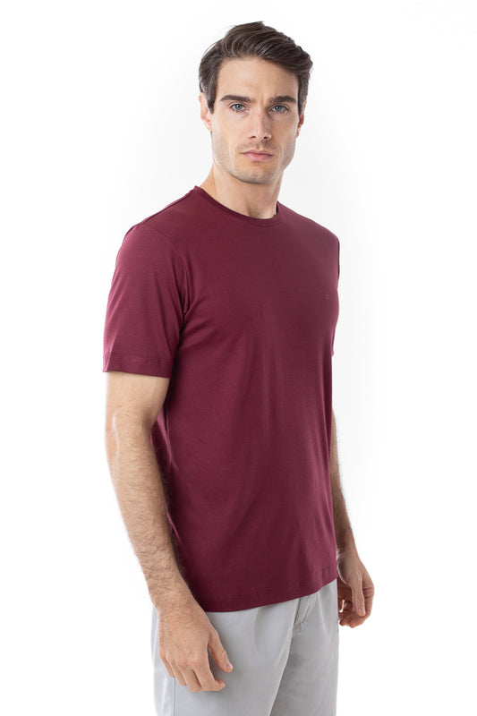 Camisa Manga Curta Gola Careca Lisa New Cotton - Vinho