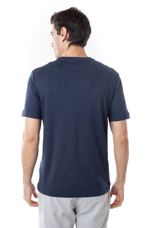 Camisa Manga Curta Gola Careca Lisa New Cotton - Marinho