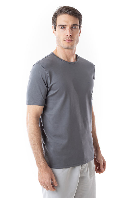 Camisa Manga Curta Gola Careca Lisa New Cotton - Cinza Escuro