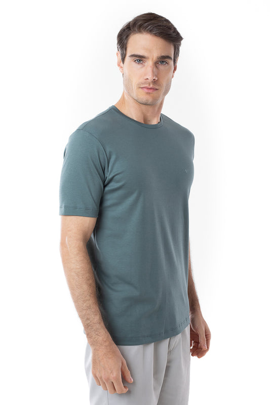 Camisa Manga Curta Gola Careca Lisa New Cotton - Verde Água