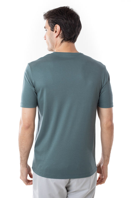 Camisa Manga Curta Gola Careca Lisa New Cotton - Verde Água