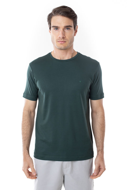 Camisa Manga Curta Gola Careca Lisa New Cotton - Verde Bandeira