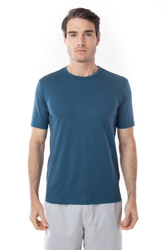 Camisa Manga Curta Gola Careca Lisa New Cotton - Azul Escuro