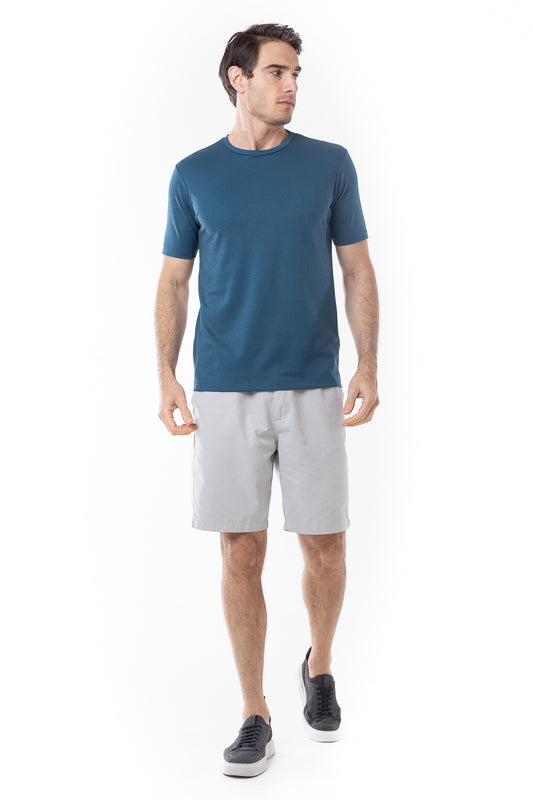 Camisa Manga Curta Gola Careca Lisa New Cotton - Azul Escuro