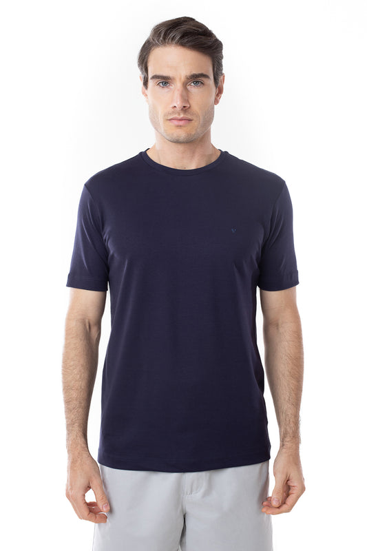 Camisa Manga Curta Gola Careca Lisa New Cotton - Marinho Dark