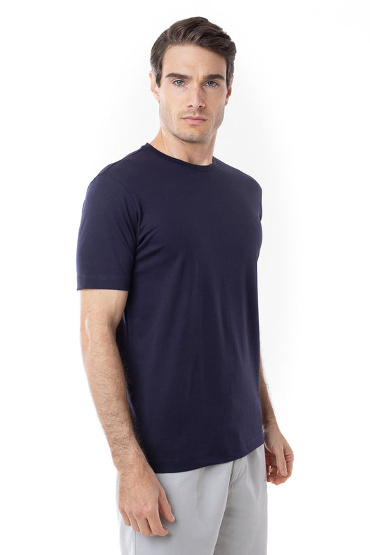 Camisa Manga Curta Gola Careca Lisa New Cotton - Marinho Dark