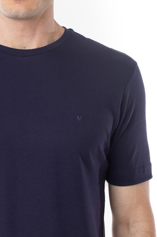 Camisa Manga Curta Gola Careca Lisa New Cotton - Marinho Dark