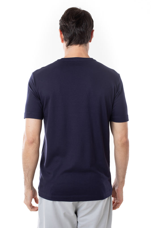 Camisa Manga Curta Gola Careca Lisa New Cotton - Marinho Dark