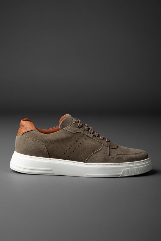 Tênis Couro De Amarrar Camurça - Castanho