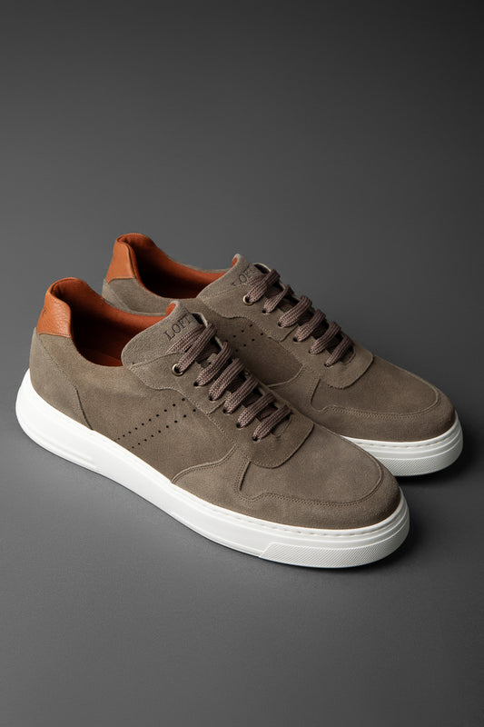 Tênis Couro De Amarrar Camurça - Castanho