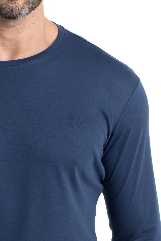 Camiseta Manga Longa Malha Algodão - Marinho