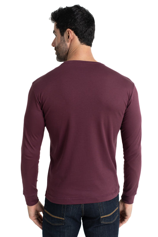 Camiseta Manga Longa Malha Algodão - Bordo