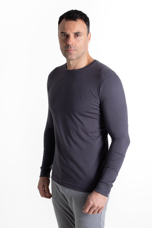 Camiseta Manga Longa 100% Algodão - Cinza Medio