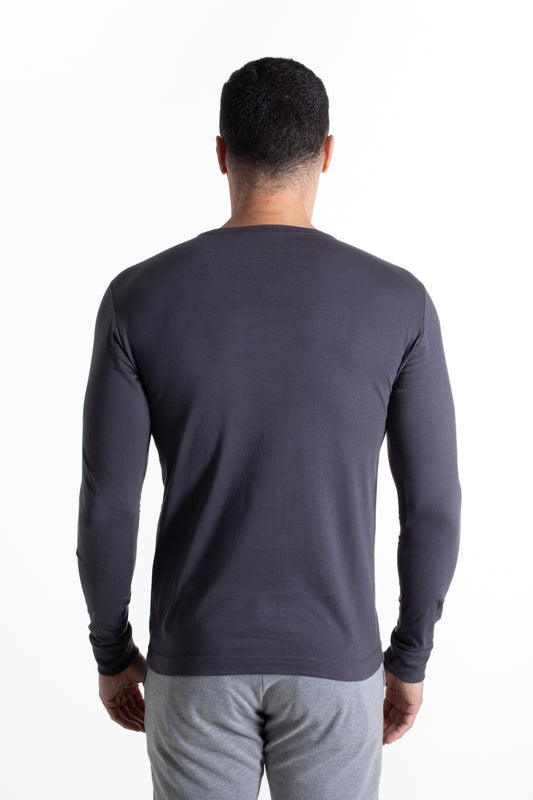 Camiseta Manga Longa 100% Algodão - Cinza Medio