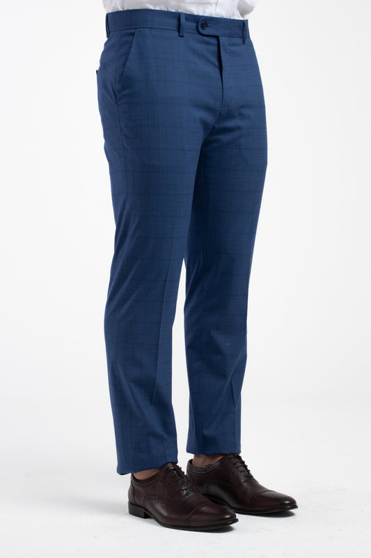 Terno 2 Botões Slim Liverpool Xadrez - Azul.