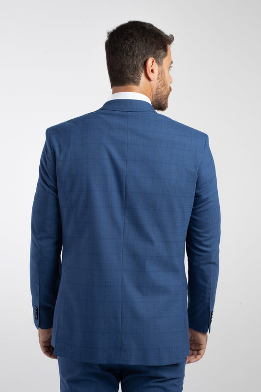 Terno 2 Botões Slim Liverpool Xadrez - Azul.