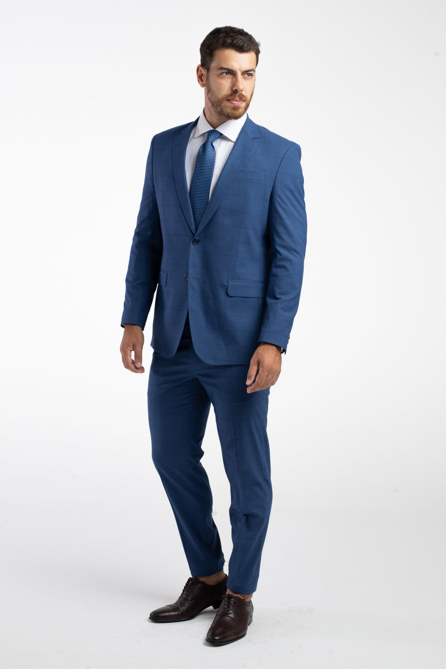 Terno 2 Botões Slim Liverpool Xadrez - Azul.