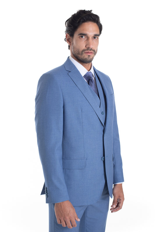 Terno Com Colete Cerimônia Liso - Azul.