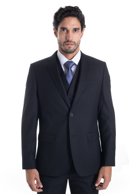 Terno Com Colete Cerimônia Liso - Preto