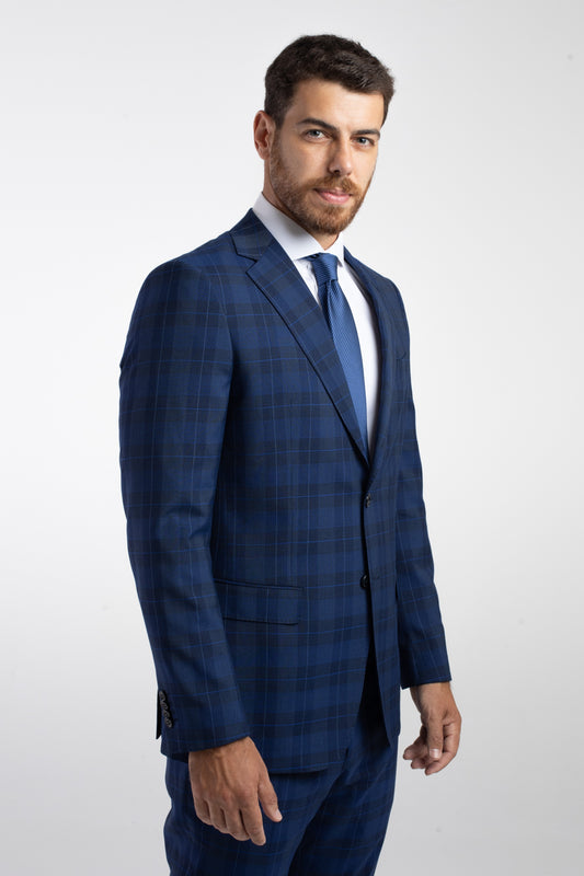 Terno Slim Xadrez - Azul Escuro