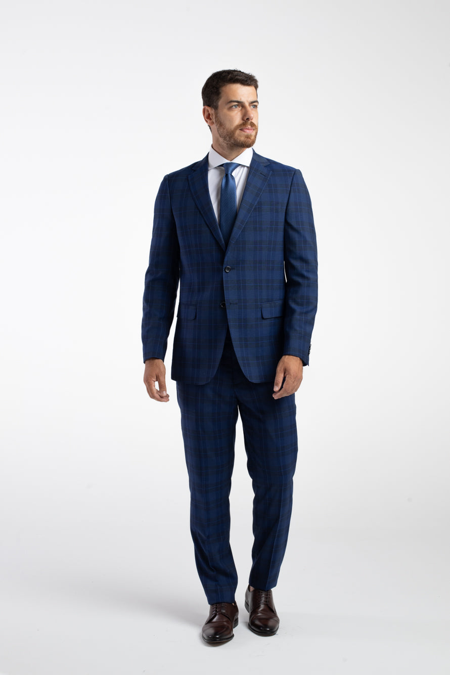 Terno Slim Xadrez - Azul Escuro