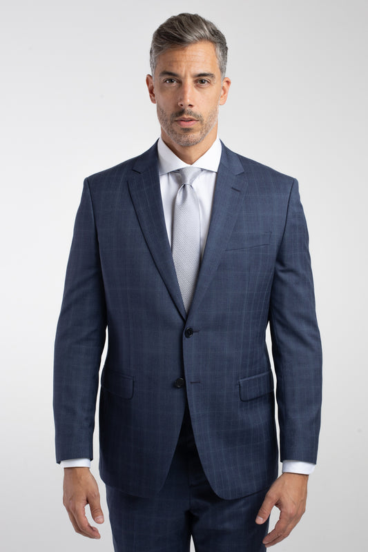 Terno 2 Botões Reda Xadrez Slim - Azul Escuro