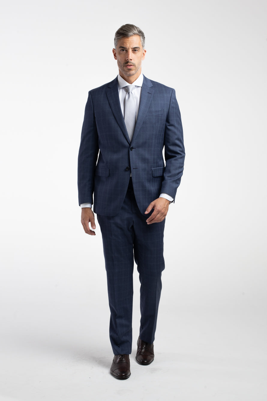 Terno 2 Botões Reda Xadrez Slim - Azul Escuro