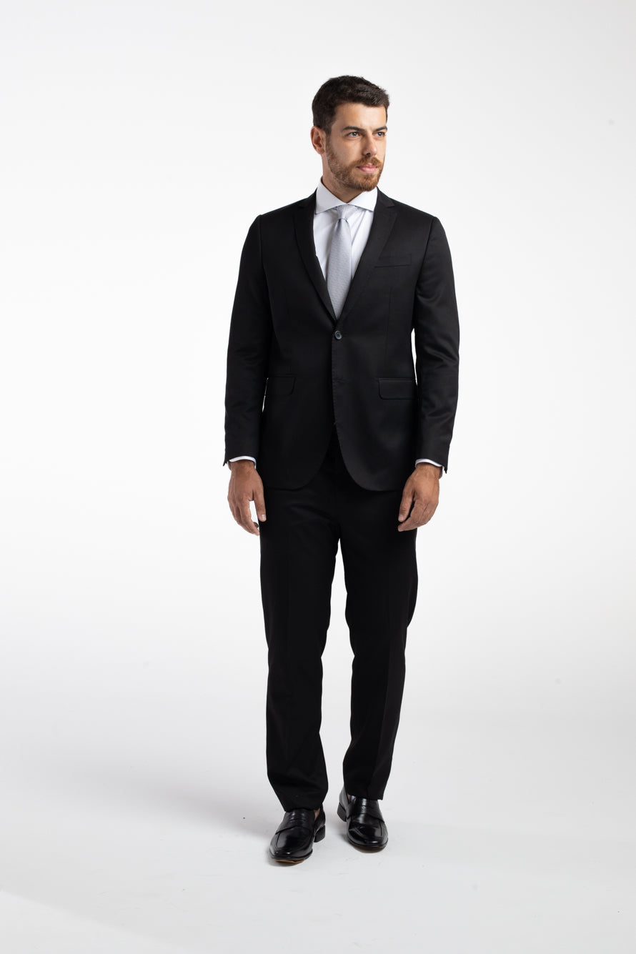 Terno 2 Botões Slim Liso Poliviscose - Preto