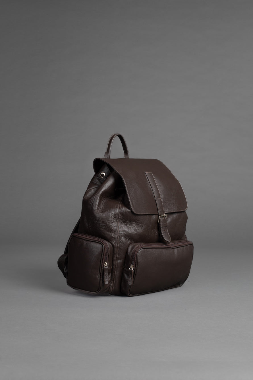 Mochila Couro 3 Bolsos - Marrom