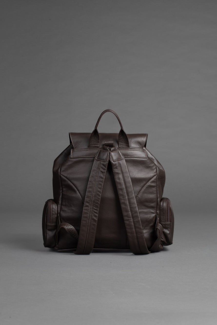 Mochila Couro 3 Bolsos - Marrom