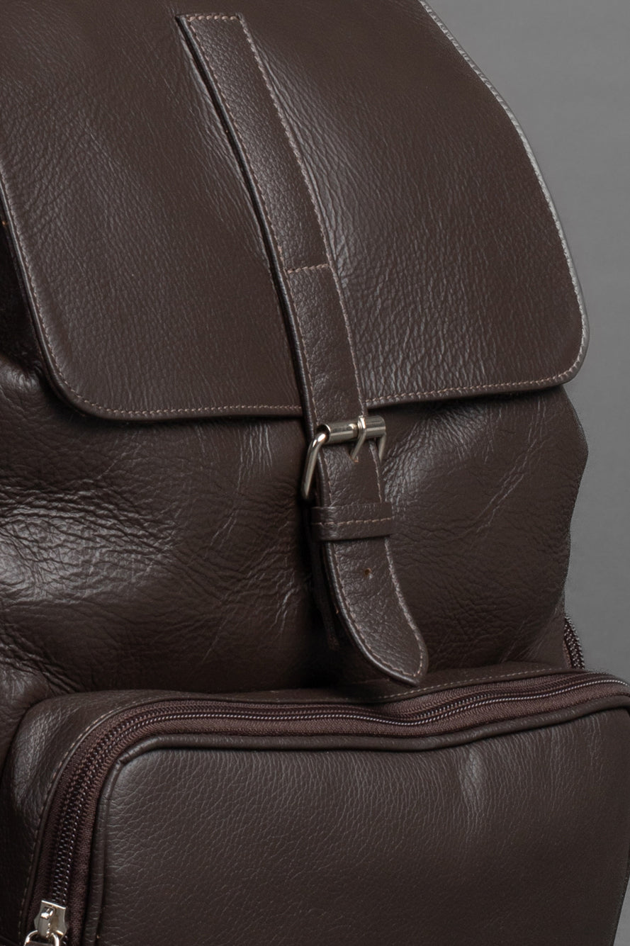 Mochila Couro 3 Bolsos - Marrom