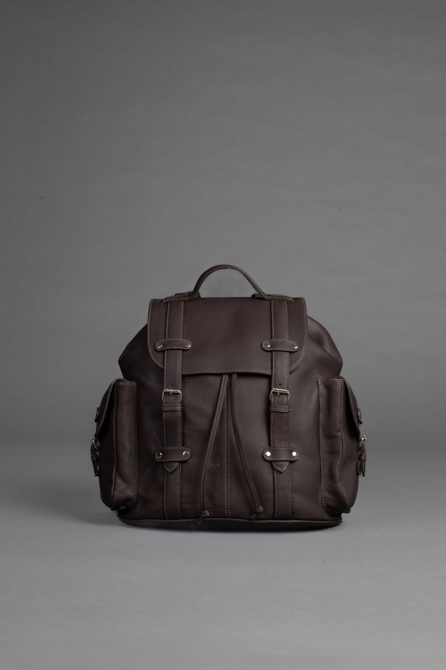 Mochila Couro 2 Bolsos - Marrom