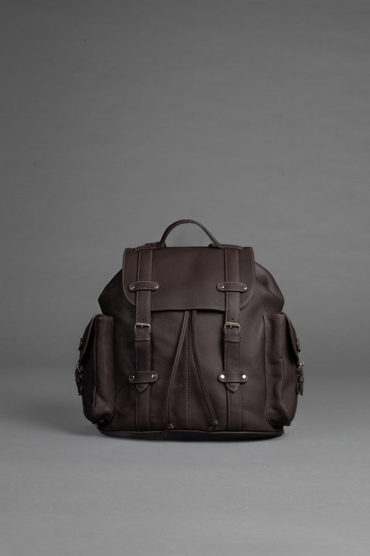 Mochila Couro 2 Bolsos - Marrom