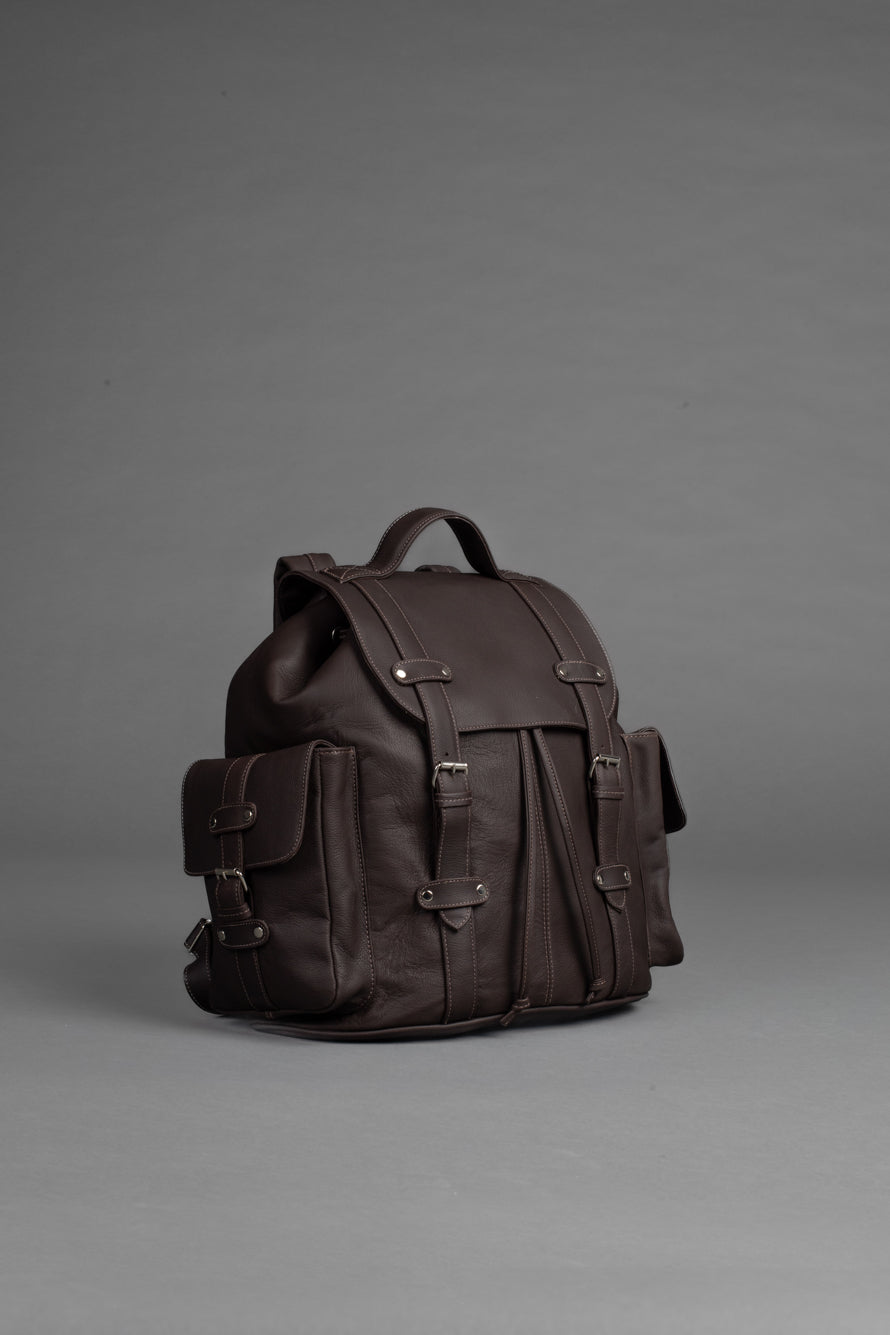 Mochila Couro 2 Bolsos - Marrom