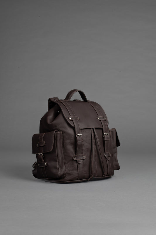 Mochila Couro 2 Bolsos - Marrom